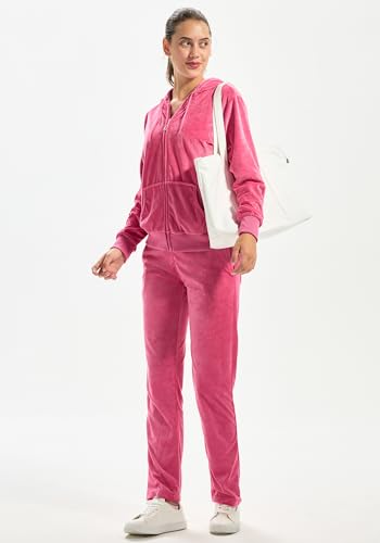 TanBridge Women's 2 Piece Solid Velvet Tracksuit Set Full Zip-up Hooded Sweatshirts & Pants Set2