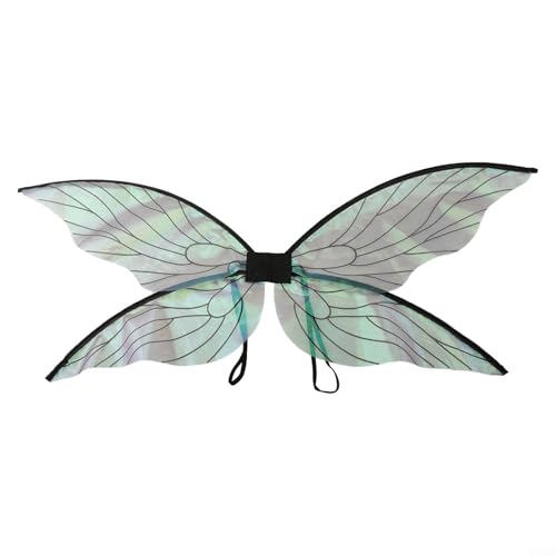Ailes de cigale pour costume d'elfe avec structure papillon, tissu léger en fil et sangles élastiques, pour Halloween, bal masqué, anniversaire et photo (noir)
