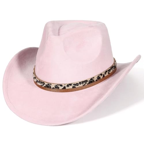 Image of GEMVIE Suede Cowboy Hat for Men Women Roll up Brim Cowgirl Hat Classic Country Cowboy Hat