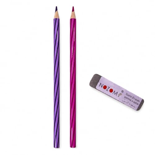 Image of NOZOMI Non-Breaking Hematoxylin & Eosin Pencil Set (Value Pack of 2 Pencils of Violet, Lilac color with 1 Pc. Color Pencil /Ink Eraser) Approved by Medical Councils � Durable, Smooth Application
