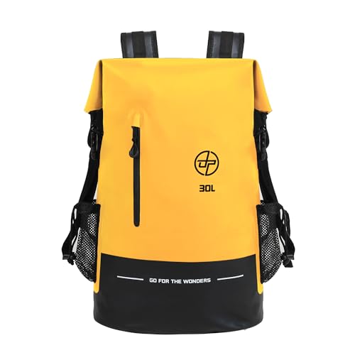 UPWELL Mochila impermeável de 30L para passeios de barco para viagens, caminhadas, acampamento, caiaque, caminhada, natação, flutuante, submersível, bolsa seca amarela