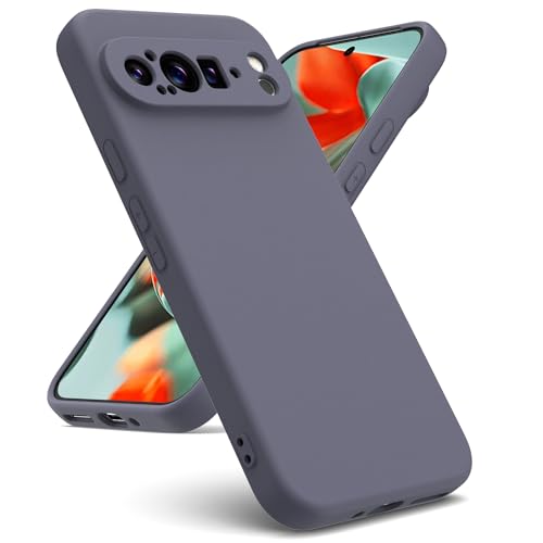 Oududianzi - Cover Compatibile con Google Pixel 9 Pro XL [Cover in Silicone Liquido] [Interno in Microfibra] Gomma Gel di Silicone Liquida Antiurto Custodia Cover - Grigio Scuro
