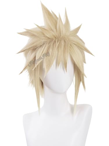 Image of Half and Half Short Blonde Anime Cosplay Wig for Men Blonde Game Male Wigs Fluffy Layered Hair Wig for Halloween Party Daily Costumes