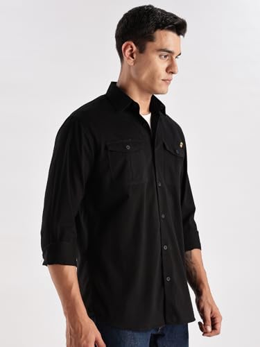 Image of Adro Cargo Shirt for Men with Double Pocket | 100% Cotton | Full Sleeve | Regular Fit