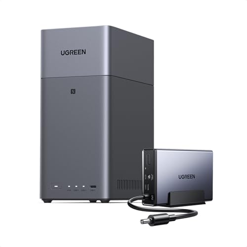 UGREEN NASync DH2300 2 Bay Desktop NAS mit USV, NFC Tap zum Verbinden, KI Fotoalbum, 4K Persönliche Videothek, Einsteigerfreundliches NAS-System, Heim-NAS-Server mit 1GbE-LAN und 4GB RAM (Diskless)
