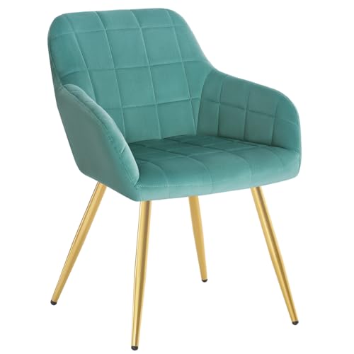 WOLTU 1 x Silla de Comedor Nordica Estilo Vintage, con Reposabrazos Tapizada Terciopelo, Estructura de Metal, Turquesa BH232ts-1