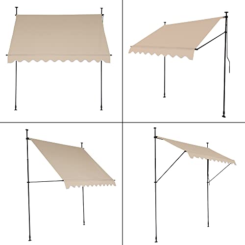 Mingone Toldo con manivela de mano para balcón, toldo de balcón de altura regulable sin agujeros, protección solar, impermeable, cubierta para terraza (arena, 300 x 120 x 210-320) cm) Cover