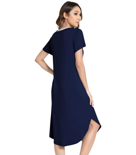 Image of NACHILA Nightgowns for Women-Viscose Made from Bamboo,Short Sleeve Nightshirts V Neck Sleep Shirt Loose Sleep Dress