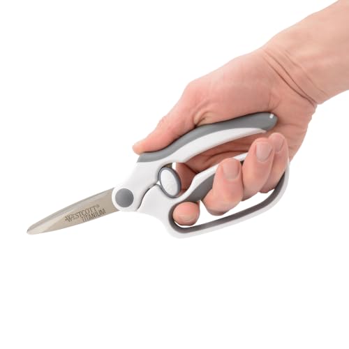 Westcott 8.5" Titanium Bonded Spring-Assist Easy Cut Scissors | Soft Handle Easy Action Design, Titanium Bonded Blades Stay Sharper Longer, Cuts Paper, Cardstock, Fabric, White/Gray - Image 6