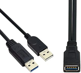 Black USB 3.0 Female to Dual USB Male Extra Power Data Y Extension Cable for 2.5" Mobile Hard Disk CableCC
