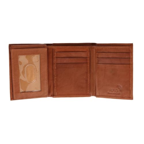 CTM Men's RFID Wolf Embossed Trifold Wallet, Tan3