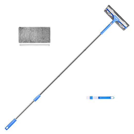Mitclear Limpiacristales 3 en 1 con Mango Telescópico, Limpiacristales con Palo Extensión, Cabezal Giratorio de 180°, Paño de Microfibra, Cepillo para Limpiar Ventanas, Vidrio, Automóvil, Ducha(167CM)