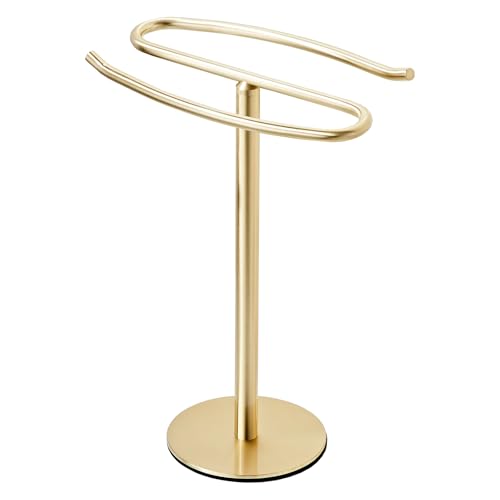 Brusehd Light Gold Hand Towel Holder Stand, Free-Standing Towel Rack, SUS304 Stainless Steel Towel Bar Rack Stand, Tower Bar for Bathroom Kitchen Vanity Countertop…