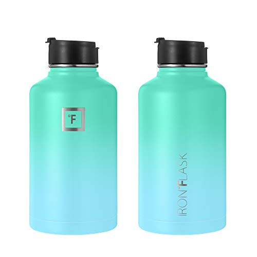 Image of IRON FLASK Camping & Hiking Hydration Flask with Straw, Wide Mouth Insulated Stainless Steel Sports Water Bottle - 64 oz Sky