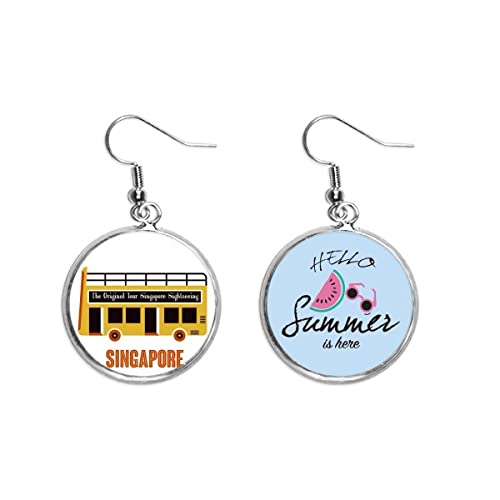 Pendientes de sandía llamativos estilo Singapore sightseeing Bus lanzadera para mujer