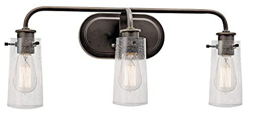 Image of KICHLER Braelyn 24 inch 3 Light Vanity Light with Clear Seeded Glass Olde Bronze