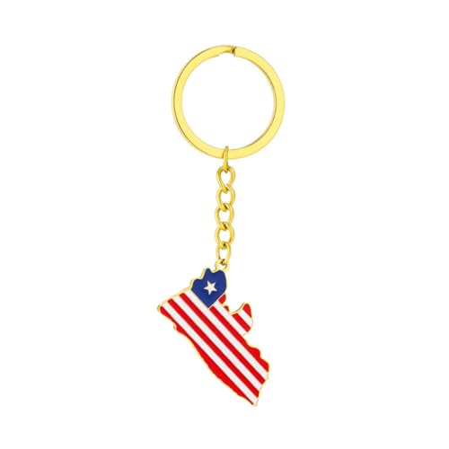 LUTAKU Porte-clés carte et drapeau du Liberia pour homme et femme, pendentif carte du Libéria, accessoires de bijoux en acier inoxydable, doré, taille unique
