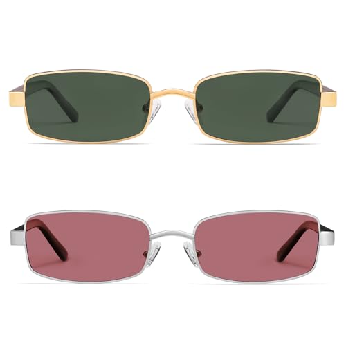 Image of VANLINKER Retro Rectangle Polarized Sunglasses for Women Men Small 90s Vintage Trendy Slim Narrow Rectangular Frame VL9684