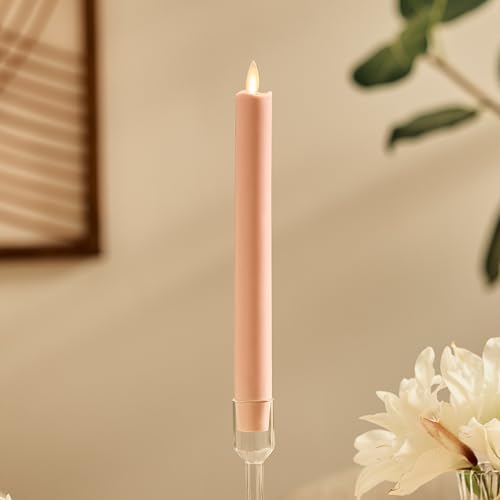 Image of Luminara Flameless Candle Taper (1 inch x 9.5 inch) Melted Top Real Wax Unscented Remote Ready Timer (Dusky Rose)