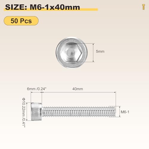 METALLIXITY Socket Head Cap Screw(M6-1x40mm)50Pcs, 304 Stainless Steel Allen Socket Drive Metric - Image 2