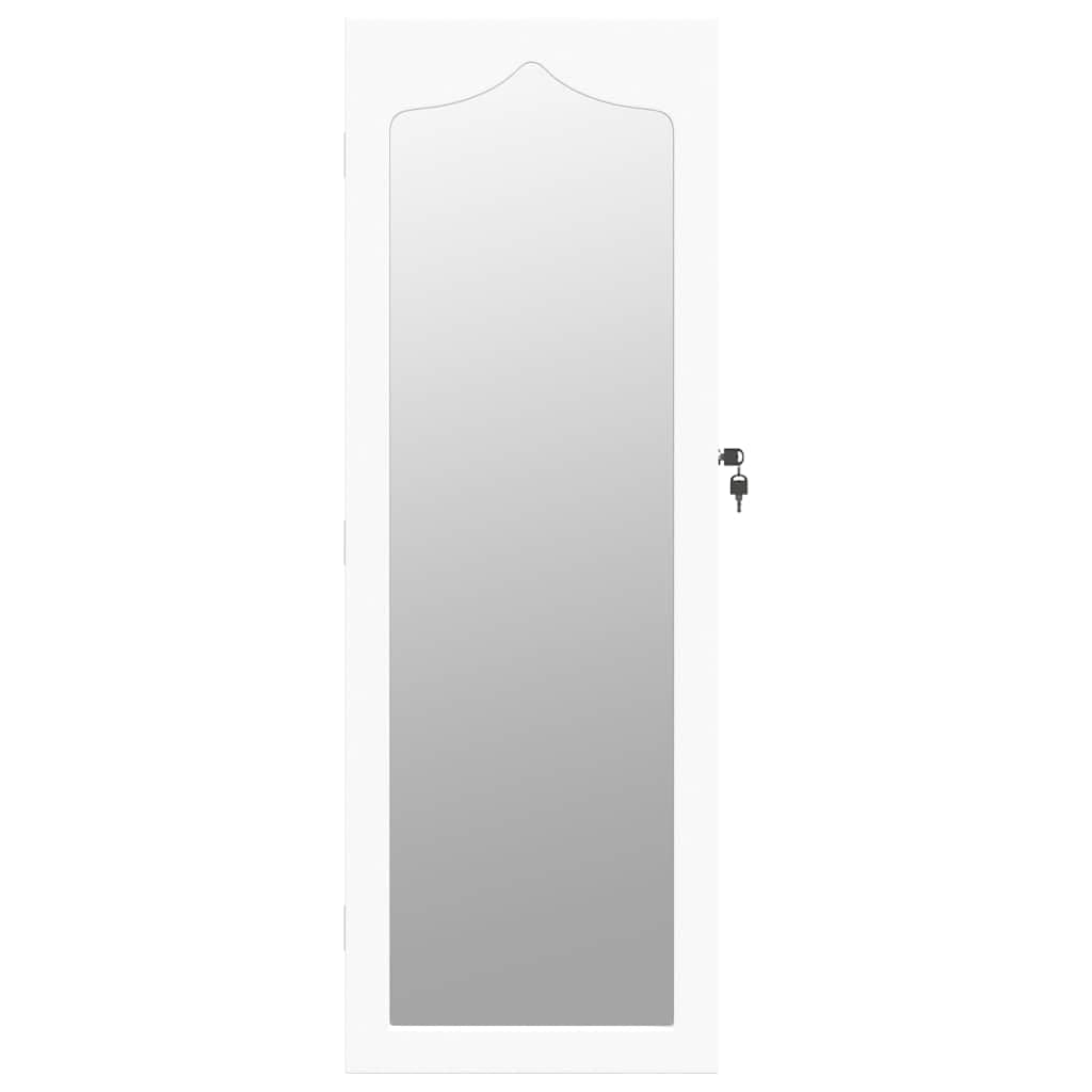 Szafka na biżuterię z lustrem, biała, materiał drewnopochodny, 37,5 x 10 x 106 cm, zamykana, montaż ścienny z kluczem i miejscem do przechowywania biżuterii, kosmetyków, łazienki, sypialni