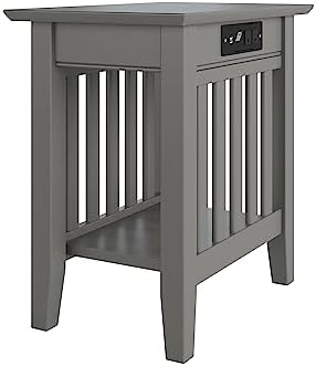 AFI Mission Chair Side Table with Charging Station in Grey, Chair Side Table (22" x 14")