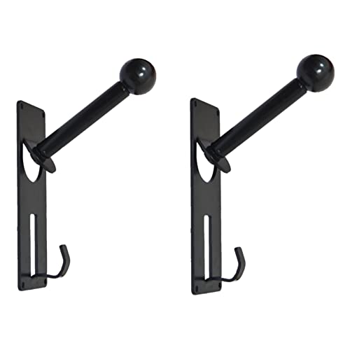 Image of Open and Full face (Round Black Ball) Helmet and Jacket Hanger, Wall Mount Helmet Hook Black ((Black 2 Piece)