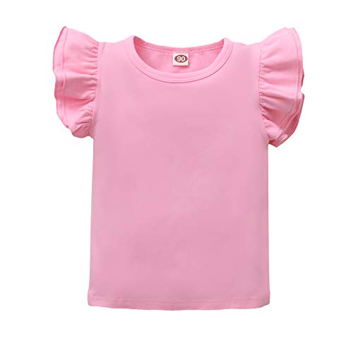 Toddler Baby Girl Basic Plain Ruffle Top Kids Cotton T Shirts Solid Color Shirt Clothes (0033D_Pink, 1-2 Years)