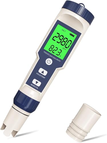 デジタルTDSメーター 5 in 1 水質測定器 pH/TDS溶解度/EC導電率/塩分濃度/温度 ペン型 高精度 IP67防水 高性能 pH0-14測定 多機能水質ペン 水槽 デジタルPH計 簡単操作 水耕栽培 水族館 プール 飲料水 実験室 家庭用 水質