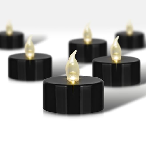 Tappovaly Black Tea Lights Candles Battery Operated, 24 Pack Electric Flameless Votive Candles Long Lasting 200 Hours, LED Flickering Tealight Candle for Halloween Holiday Party Home Decoration