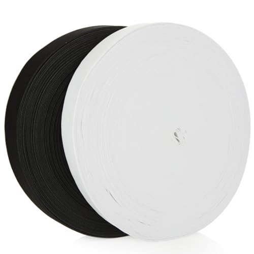 VIDETOL 2 Rolls White & Black Elastic for Sewing 1 Inch Wide, 40 Meters Length Roll of Elastic, Flat Elastic Band for Sewing, Waistband, Clothing, Arts and Crafts