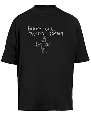 T-shirt Buffy Will Patrol Tonight noir en coton ample pour look streetwear homme et femme