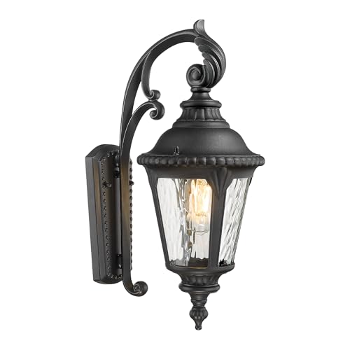 Image of Emliviar Porch Sconce Lighting for Patio, 19.7 Inch Black Classic Outdoor Wall Sconce with Water Ripple Glass Shade, XE265B-S BK-SW