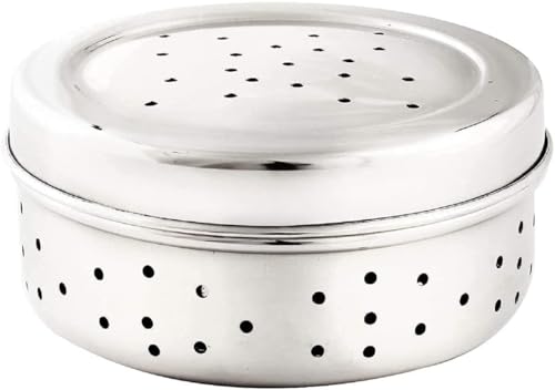 Image of Stainless Steel Green Coriander Storage Box Curry Leaves Box Set, Sprouts with air Ventilation Food containers Silver Dabba Flat Box Steel Dabba (Dhaniya 400 ML)