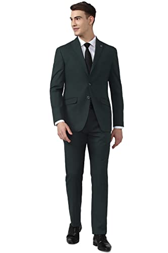 Image of Peter England Polyester Blend Men Green Two Piece Suit Business Pants Set