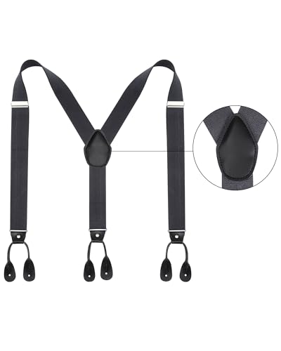 Mens Adjustable Button End Suspenders - Y-Back Elastic Tuxedo Suspenders with Heavy Duty Leather Buttons End