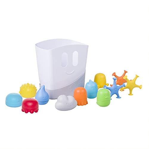 Image of Ubbi Baby Bath Time Essential Gift Set, Includes Drying Bin and 11 Bath Toys, Dishwasher Safe, White