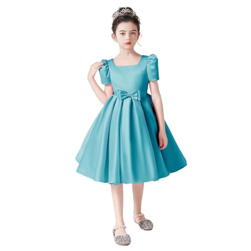 dideyttawl Short Satin Flower Girls Dress for Wedding Big Bow Short Sleeves Prom Gowns for Girls 3-16 First Communion Dress