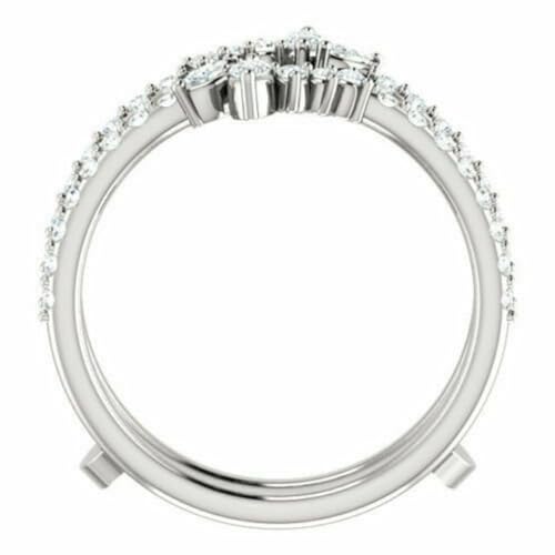 Women's 1 Ct Marquise Cut Diamond 14K White Gold Over 925 Sterling Silver Leaf Design Enhancer Guard Wrap Engagement Ring2