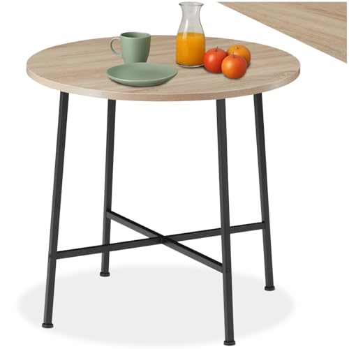tectake® Industrial Esstisch rund, Kleiner Küchentisch, 80 x 76 cm (Ø x H), Holztisch, runder Tisch, Küchenmöbel, Tisch Wohnzimmer, Dining Table, Esstisch Holz - Industrial Holz Hell, Eiche Sonoma