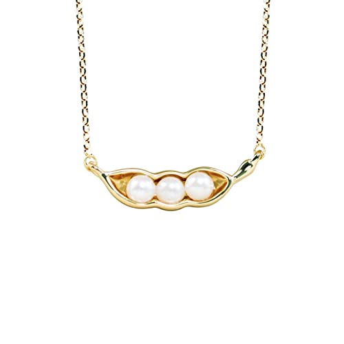 Ficccy Gold Plated Three Pea in Pod Necklace Cute Jewelry Pearl Mother's Gift Everyday Friends Jewelry