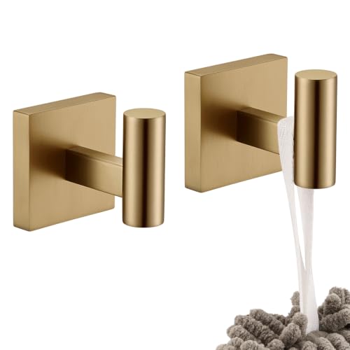 Image of KOKOSIRI Robe Hooks for Bathrooms Towel Hook, Wall Mounted Coat Hooks Bathroom Hardware 2 Pack Champagne Bronze Stainless Steel B1013CPG-P2