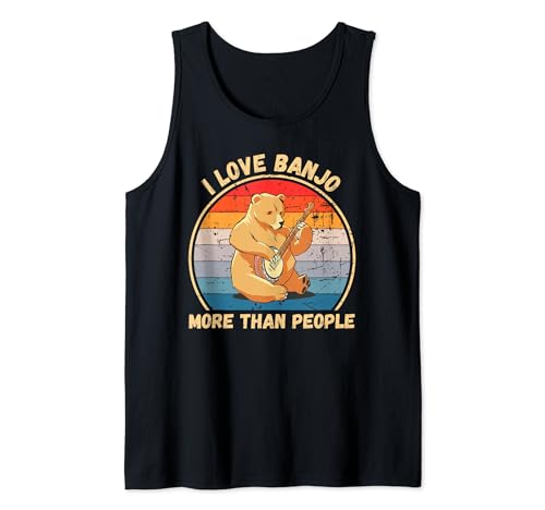 Vintage Bear I Love Banjo More Than People Banjo Lover Camiseta sin Mangas