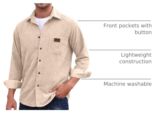 Image of Comdecevis Men's Corduroy Shirt Long Sleeve Shacket
