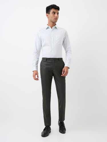 Image of Raymond Men Slim Fit Solid Pattern Poly Viscose Blend Flat Front Formal Trouser