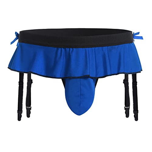 ABAFIP Men's Sissy Skirted Ruffle Thong Panties Bowknot Low Rise G-string Bikini Briefs Underwear with 4 Gaters Belt2