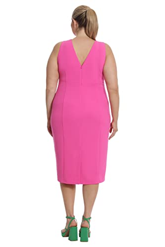 Donna Morgan Women's Plus Size Sleeveless V-Neck Scuba Crepe Sheath Dressy Occasion Event Guest Of Wedding, Electric Pink #TOP6