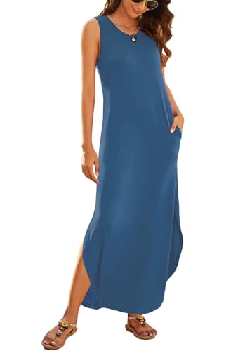 Image of Hount Women's Casual Summer Sleeveless Dress Loose Split Maxi Dresses with Pockets