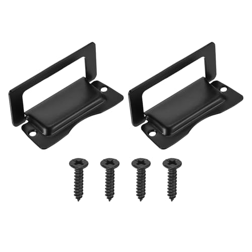 PATIKIL Recessed Pull Door Handle, 2 Pack Invisible Flush Pull Handle with Screw for Cabinet Door Toolbox Container Home Furniture Automatically Pull Handle, Black