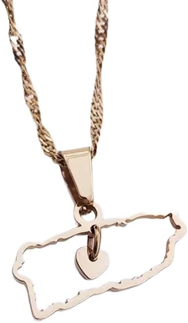 Puerto Rico Map heart Pendant Necklace Stainless Steel